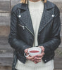 Classic Leather Jacket  Adjustable belt for a comfortable fit, complete with shoulder pads and front zip pocket